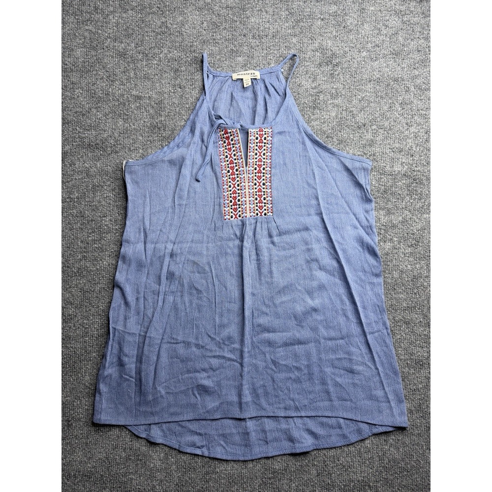 Monteau‎ Multicolor Embroidered Boho Cami Top Size Medium Adjustable Straps Blue